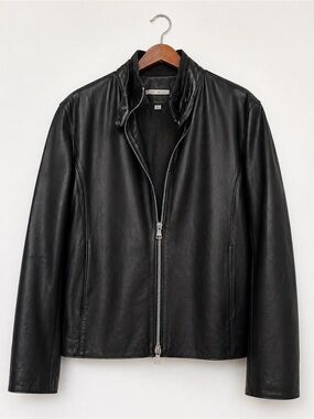 John Varvatos Men's Black Leather Zip-Front Jacket